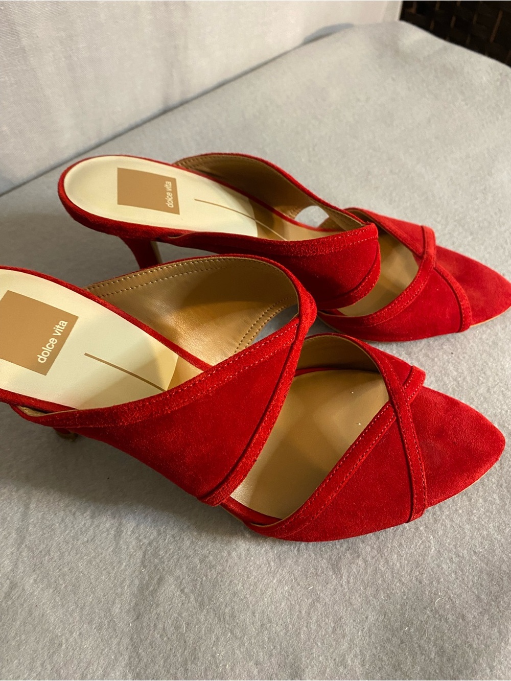 Dolce Vita Red Suede Open-Toe Slingback Heels